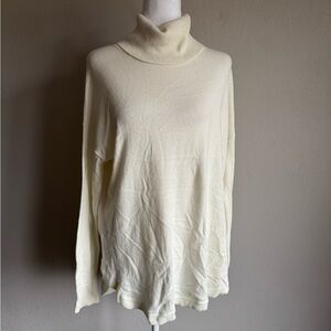 Chelsea28 Cream Pima Cotton Cashmere Lightweight Turtleneck Sweater Womens M